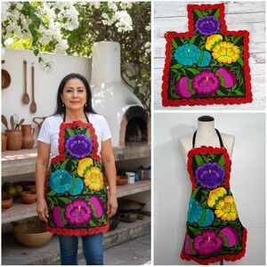 Colorful Zinacantan Floral Mexican Embroidered Artisan Apron